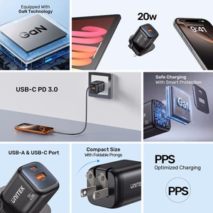 Unitek GaN võrgulaadija USB-A ja USB-C 20W must