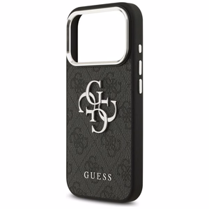 GUESS ümbris IPHONE 17 Pro GUHCP17LP4G4SMCK jaoks (4G PU-nahast ümbris suure 4G ja klassikalise logoga ning hõbedase metallist kaameraraamiga), must