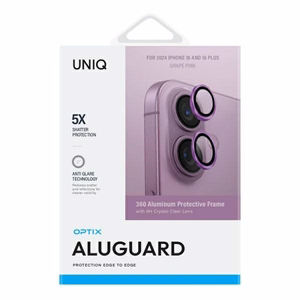 Uniq Optix Алюминиевая защита объектива камеры с аппликатором для iPhone 16 / iPhone 16 Plus - Розовый