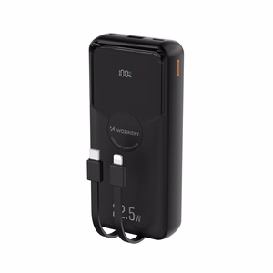 Wozinsky WFC-15B 20000mAh 22.5W akupank, PD20W, sisseehitatud Lightning- ja USB-C-kaablitega, must
