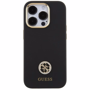 Guess Silicone Logo Strass 4G чехол для iPhone 15 Pro Max - чёрный