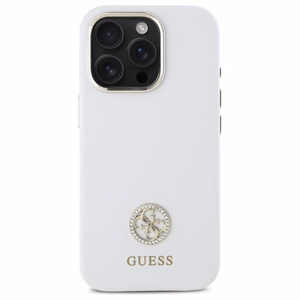 Guess Silicone Logo Strass 4G Ümbris jaoks iPhone 16 Pro - valge