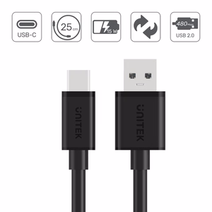 UNITEK USB-A — USB-C kaabel 25CM, Y-C480BK
