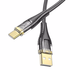 Kaabel USB A to USB C Hoco 2,4A 1,2 m U121 must läbipaistev
