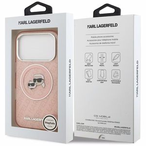 Karl Lagerfeld IML Glitter Karl & Choupette Heads Logo MagSafe Ümbris jaoks iPhone 17 Pro - Roosa