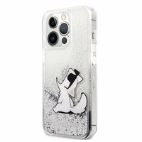 Karl Lagerfeld Liquid Glitter Choupette Fun ümbris jaoks iPhone 13 Pro Max 6.7" - hõbedane