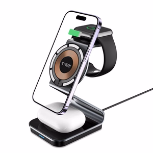 Tech-Protect QI15W-A29 3-in-1 Induktiivne Laadija koos MagSafe jaoks Smartphone / Apple Watch / AirPods - must