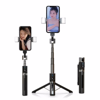 Selfie Stick - with detachable bluetooth remote control, tripod and 2 LED lights - P96D-2 BLACK