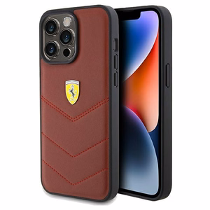 Ferrari Leather Stitched Lines ümbris jaoks iPhone 15 Pro Max - punane