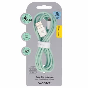 Blavec Kaabel Candy braided - USB to Lightning - 2,4A 1 metre Apple CarPlay (CCA-UL24GN10) roheline