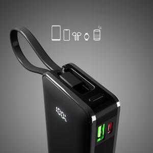 Powerbank SBS 10000 mAh 20W sisseehitatud USB-C kaabli ja digitaalse ekraaniga - must