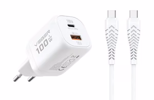 Зарядное устройство для телефона VEGER USB A + Type C PD Super Charge PPS 100W + кабель данных Type C к C 240W TR150 белый