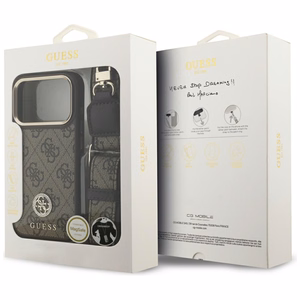 Guess 4G Strass Logo & Big Strap Metal Buttons MagSafe Ümbris jaoks iPhone 17 Pro - Brown