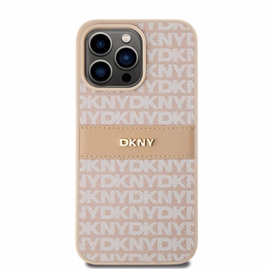 DKNY Leather Mono Stripe & Metal Logo ümbris jaoks iPhone 15 Pro Max - roosa