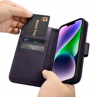 iCarer Rahakott ümbris 2in1 Case iPhone 14 nahast Flip Cover Anti-RFID tumelilla (WMI14220725-DP)