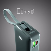 Powerbank SBS 10000 mAh 20W sisseehitatud USB-C kaabliga ja digitaalse ekraaniga - hall