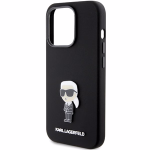 Karl Lagerfeld Silicone Ikonik Metal Pin ümbris jaoks iPhone 15 Pro - must