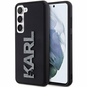 Karl Lagerfeld 3D Rubber Glitter Logo ümbris jaoks Samsung Galaxy S24 - must
