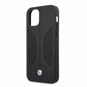 BMW nahast perforeeritud külgedega ümbris iPhone 12 Pro Max'ile - must