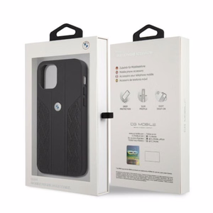 BMW Leather Curve perforeeritud ümbris iPhone 12 / iPhone 12 Pro jaoks - must