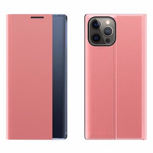 Sleep Case raamaturiiuli tüüpi ümbris nutika aknaga iPhone 13 Pro Max jaoks roosa