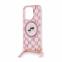 Karl Lagerfeld IML Crossbody Monogram Karl & Choupette Head MagSafe ümbris jaoks iPhone 15 Pro - roosa