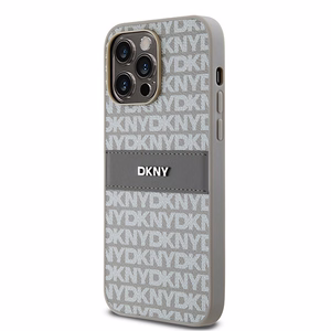 DKNY Leather Mono Stripe & Metal Logo ümbris jaoks iPhone 14 Pro - beige