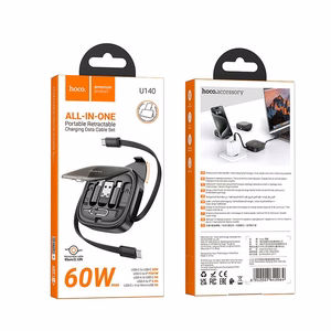 Kaabel All-in-one sissetõmmatav vahetatavate otsikutega Hoco PD 3A 60W 0,95 m U140 must