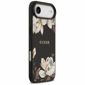 Guess Grained Flowers Classic Logo MagSafe ümbris jaoks iPhone Air - must