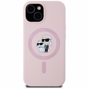 Karl Lagerfeld Silicone Karl&Choupette MagSafe iPhone 15 Ümbris - Roosa