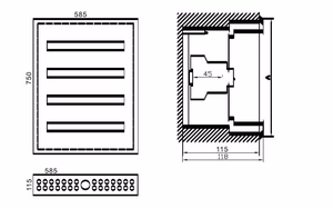 MCB kast TIBOX 585x750x115mm; 4x24P, sisseehitatav, siseruumides
