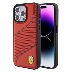 Ferrari Perforated Waves Metal Logo ümbris jaoks iPhone 15 Pro - punane