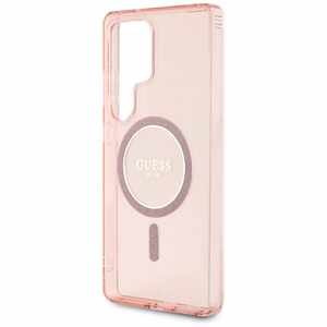 Guess Glitter Circle Classic Logo MagSafe Ümbris jaoks Samsung Galaxy S25 Ultra roosa