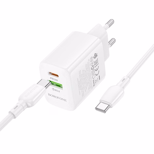 Laadija Borofone BN29 30W USB-C/USB-A + USB-C to USB-C kaabel 1.0m valge