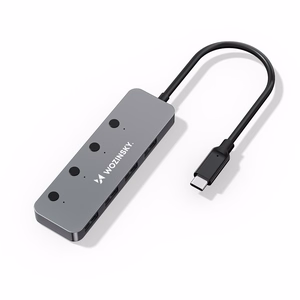 Hall alumiiniumist 4 × USB-A 3.0 jaotur Wozinsky WHS080YSS eraldi lülitite ja 15 cm USB-C-kaabliga