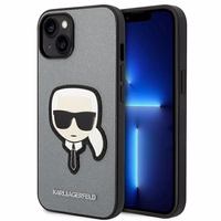 Karl Lagerfeld Saffiano Karl's Head Patch ümbris jaoks iPhone 14 - hõbedane
