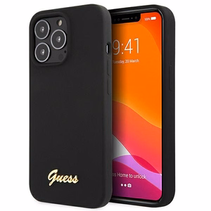 Guess GUHMP13LLSLMGBK iPhone 13 Pro / 13 6.1" must/must hardcase Silikoonist Script Gold Logo MagSafe