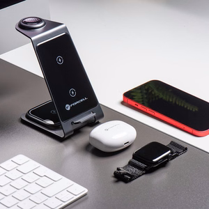Беспроводное зарядное устройство Forcell F-Energy 3in1 Simply Charge алюминий совместимо с Apple Watch и Samsung Watch серый