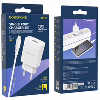 Borofone Wall laadija BN1 Innovative - USB - 2,1A with USB to Type C valge