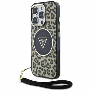Guess HC IML Leopard Triangle Cord Strap MagSafe Ümbris jaoks iPhone 16 Pro - Brown