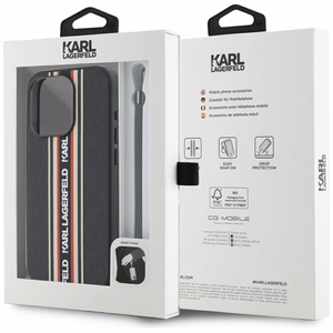 Karl Lagerfeld Saffiano Athleisure Stripes Cord iPhone 15 Pro Max Ümbris - Punane