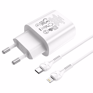 Laadija Hoco N22 25W USB-C + USB-C to Lightning kaabel 1.0m valge