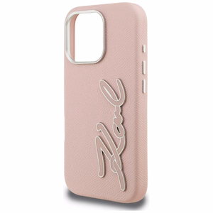 Karl Lagerfeld FW Grained Signature Logo Ümbris iPhone 16 Pro - roosa
