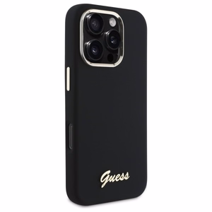 Guess Silicone Script Metal Logo & Frame Ümbris jaoks iPhone 16 Pro - must