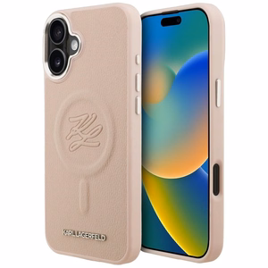 Karl Lagerfeld initsiaalide ja metalllogo MagSafe ümbris iPhone 16 Plus - roosa