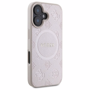 Guess Saffiano Peony Classic Logo MagSafe iPhone 16 Ümbris - Roosa