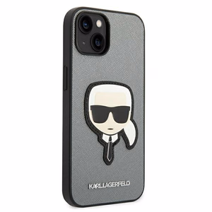 Karl Lagerfeld Saffiano Karl's Head Patch ümbris jaoks iPhone 14 - hõbedane