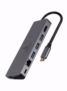 Gembird A-CM-COMBO5-05 USB Type-C 5-in-1 mitmepordine adapter (jaotur + HDMI + PD + kaardilugeja + LAN)