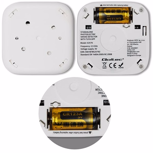 Qoltec 52579 Juhtmevaba suitsuandur akuga | Tuya | Wi-fi | anduri tööiga 10 aastat | alarm 85dB | LED