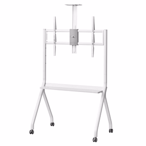 Maclean TV stand / cart, camera shelf, on casters, 55-100", max load 120kg/10kg shelf, max. VESA 900x600, valge, MC-114 W